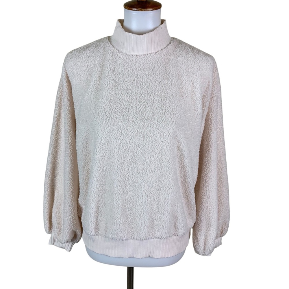 Porridge Clothing Cream Sherpa Mock Neck Pullover Cozy‎ Soft Minimalist M